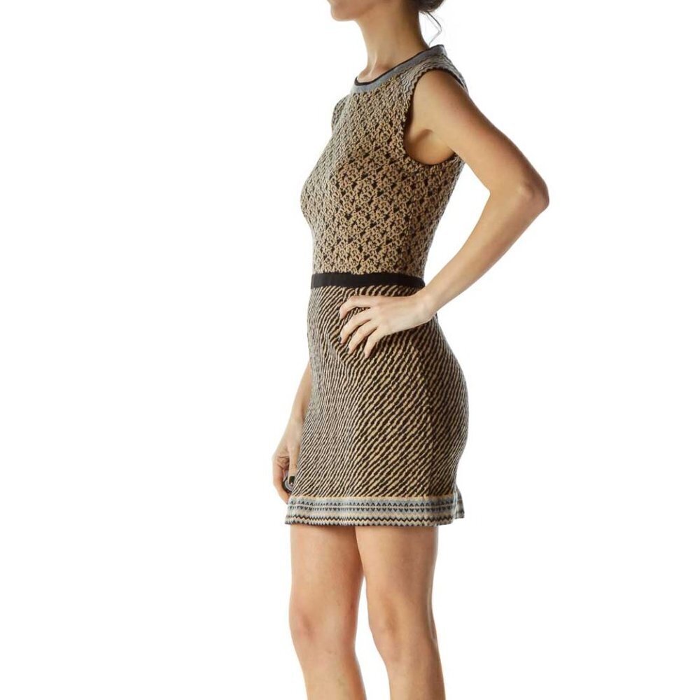 Nanette Lepore Beige Black Printed Sleeveless Knit Dress - Picture 3 of 3